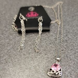 Paparazzi Silver and Pink Love Necklace Set